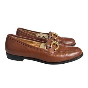 Cole Haan Cognac Gold Accent Slip On Loafers